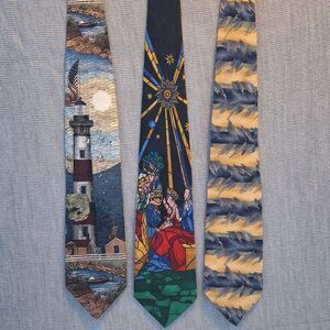 LOT of 3 Max Raab TANGO Gilda's Club 100% Silk Ties | Lighthouse Nativity